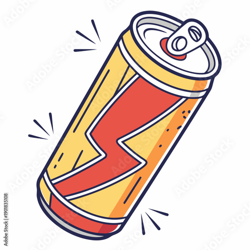 A vibrant and dynamic illustration of an energy drink can with a lightning bolt. Vector