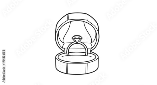 Simple Line Drawing of Engagement Ring Box.