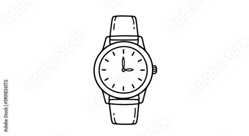 Simple Wristwatch with Leather Strap Illustration.