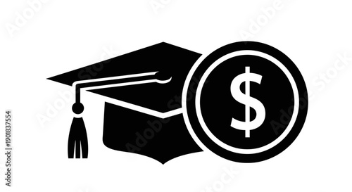 Graduation cap with a dollar coin symbolizing financial aid for education.