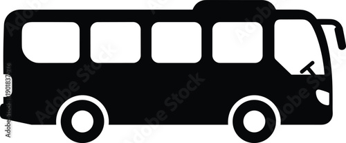 Minimalist black bus icon silhouette isolated on white background representing public transportation city shuttle transit passenger travel and urban commuting vehicle symbol for graphic design