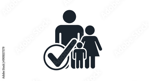 A dark silhouette icon representing a family unit with a checkmark indicating approval or verification.