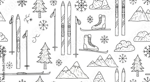 Skiing and Ice Skating Patterns, Winter Sports, Fun Illustration