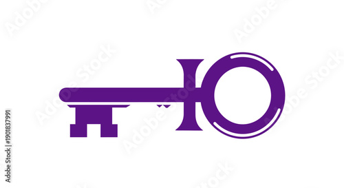 A stylized purple key with a circular bow and a traditional bit, set against a white background.