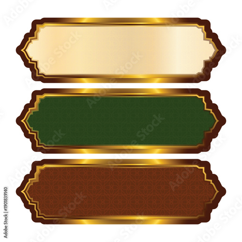 Luxury golden arabic islamic text box title frame border set with ornamental illustration