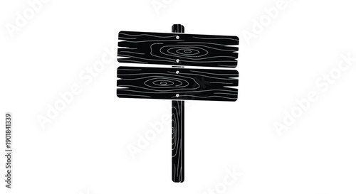 A simple black and white illustration of a wooden signpost