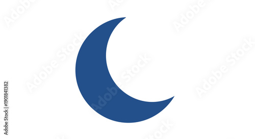 Blue Crescent Moon Symbol Illustration.