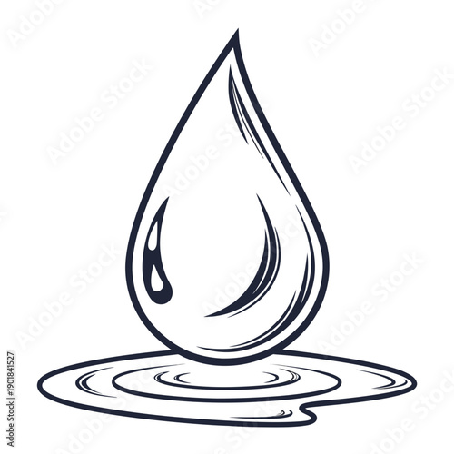 Fotografi A single water droplet falling into a small puddle with ripples spreading outwar
