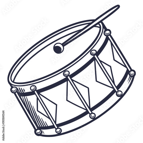 Φωτογραφία A vintage drum with a wooden body and metal hardware, featuring a taut skin head