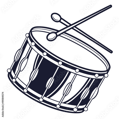 A pair of scissors resting on top of a drum, ready for a performance. Vector