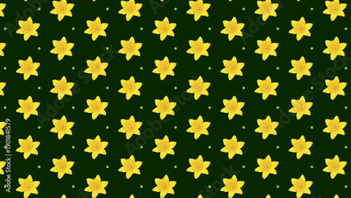 St. David's Day Seamless Pattern with Yellow Daffodil Flowers on Dark Green Background