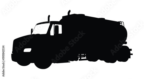 Black silhouette of a large tanker truck against a white background