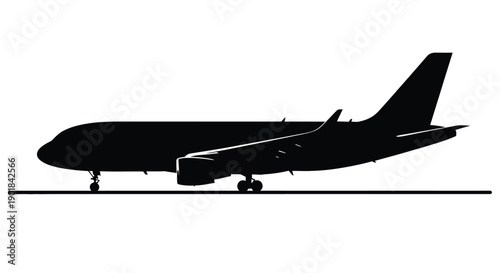 Silhouette of a commercial passenger airplane on a ground line