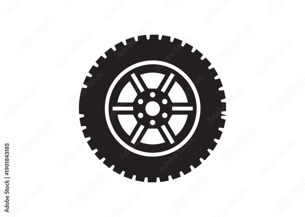 Fototapeta premium Tire with Rim Icon, Editable Solid Vector Illustration