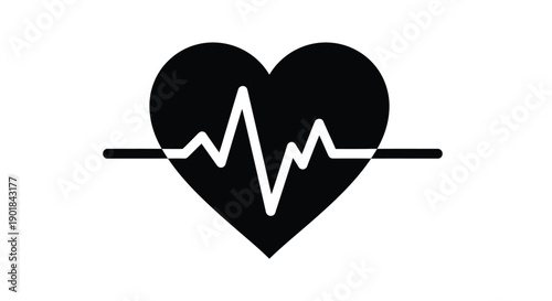 A black heart shape incorporating a white electrocardiogram line