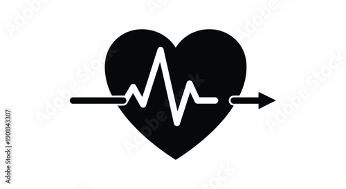 A black heart symbol with an electrocardiogram line running through it