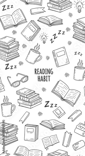 Reading Habit, Books and Accessories, Cozy Environment, Illustration