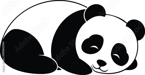 Cute black and white panda bear peacefully sleeping on a clean white background