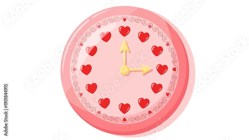 Pink Clock with Red Hearts - Valentine's Day Time Concept