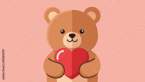 Cute Teddy Bear Holding Red Heart - Love Symbol Graphic Design