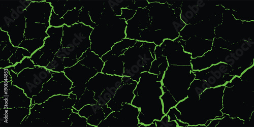 Abstract Neon Green Cracked Ground Texture with Black Veins Grunge