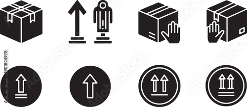 Icons representing various shipping and handling instructions for packages