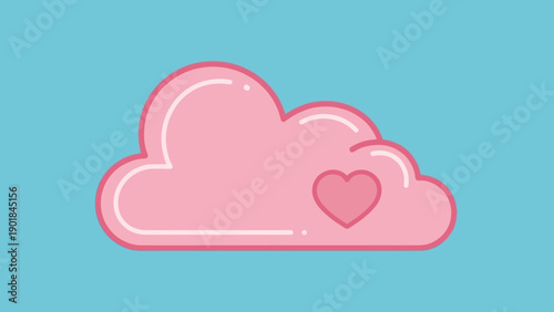 Pink dreamy cloud with heart illustration on blue background