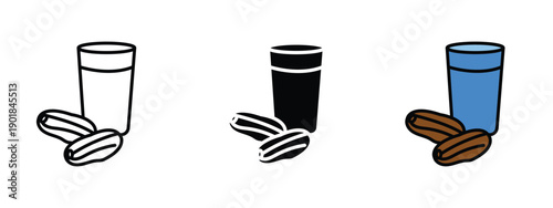 3 Dates and glass of water with one editable icon, one silhouette and one colored icon 