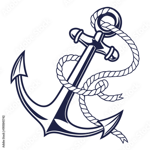 Anchored serenity: a detailed illustration of a maritime anchor entwined with a rope. Vector