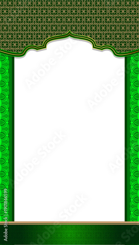 Luxury islamic arch transparent background with decorative ornament pattern and lanterns