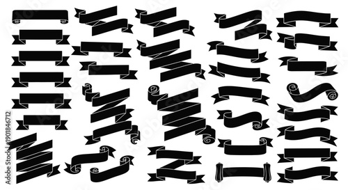 Collection of modern black ribbons and banners for design