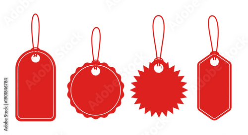 Red sale tags for discount labels and price promotions