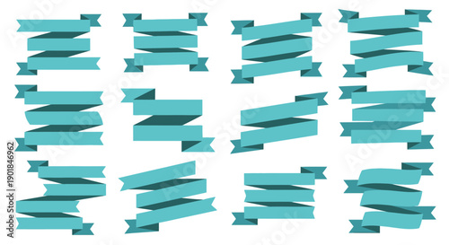 Collection of modern blue ribbon banners in various orientations
