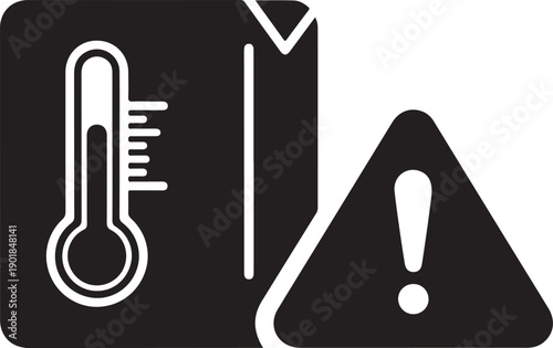 Warning sign indicating potential temperature-related hazards and safety precautions.