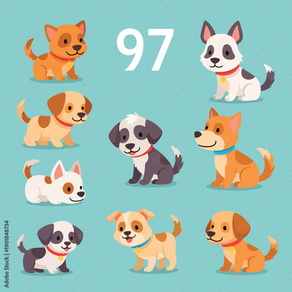 Obraz premium Cute Cartoon Dogs Set