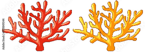 Red and Yellow Sea Coral Branch Vector Illustration on White Background