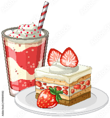Strawberry Shortcake Slice and Layered Fruit Smoothie with Whipped Cream