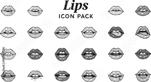A collection of colorful stylized lips in various shades and expressions