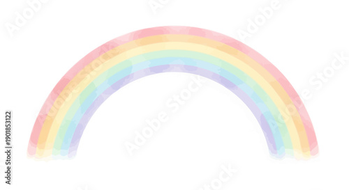 Pastel watercolor rainbow vector illustration with soft texture, isolated on white