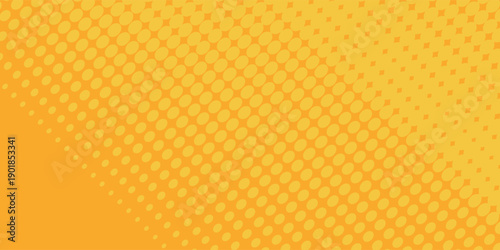 Yellow halftone pattern. Retro comic gradient background. Bright orange pixelated dotted