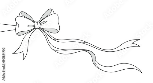 Delicate line art illustration of a tied ribbon bow with two long flowing ends creating a graceful and decorative design element.
