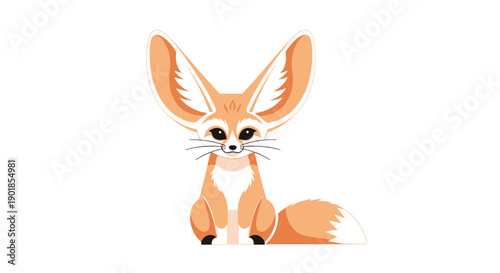 Adorable illustration of a fennec fox with its characteristic large ears sitting peacefully on a clean white background.