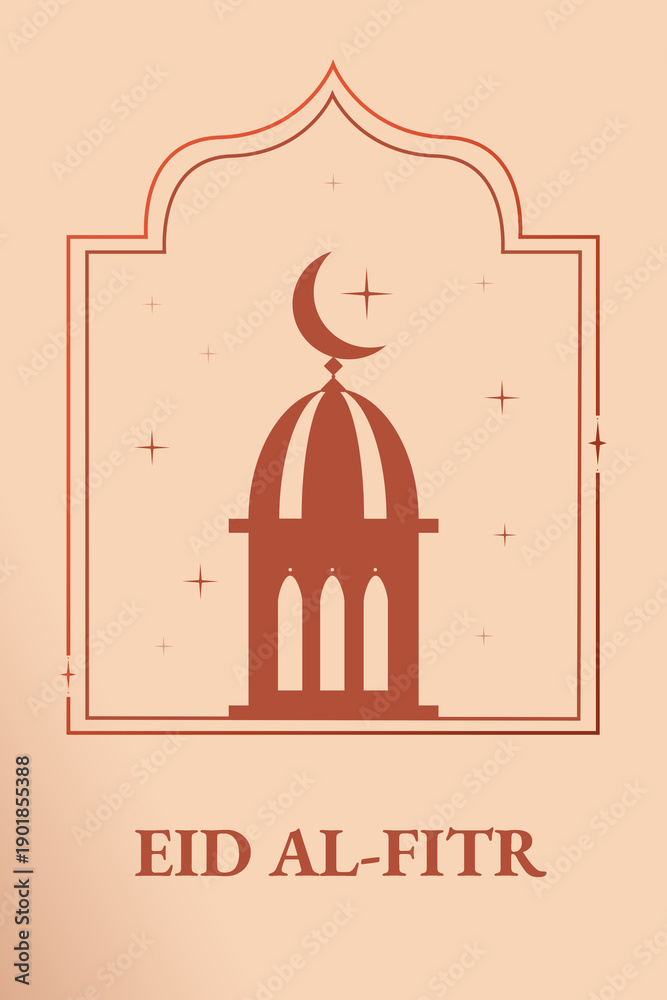 Fototapeta premium Celebration of Eid al-Fitr after Ramadan in a mosque with a crescent moon at dusk