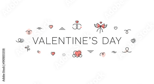 Valentine's day celebration with hearts and love symbols on white background