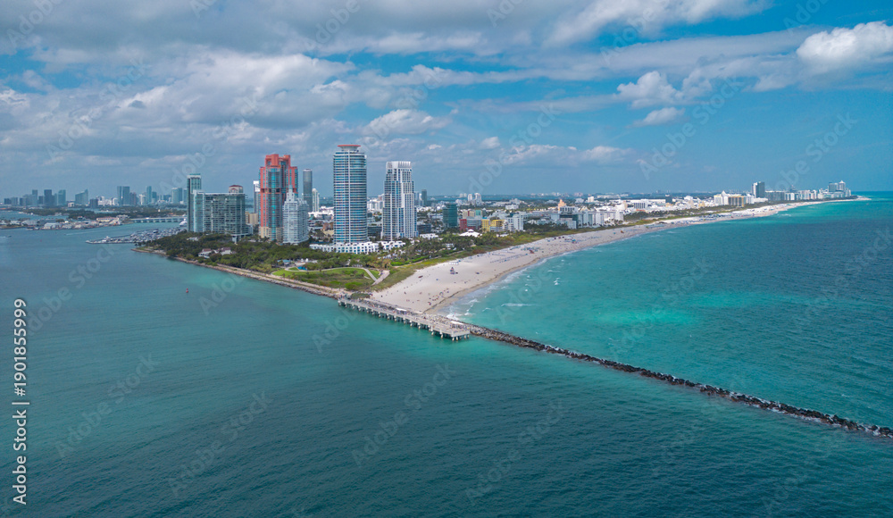 Obraz premium Miami coastline from drone. Miami district sky view. Miami city. Panoramic Miami coastline.
