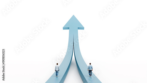 Принти на полотні Two men walking on separate paths that merge into a single upward arrow represen