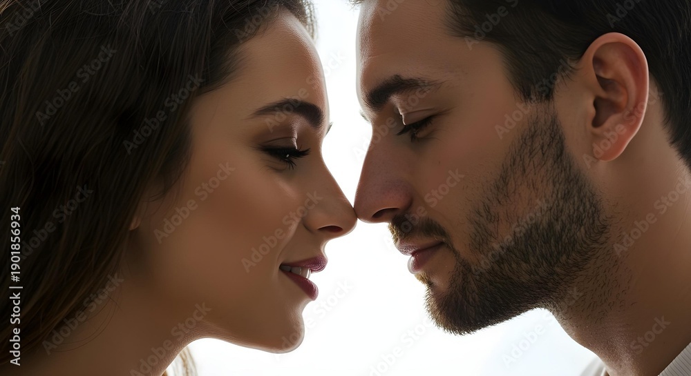 Naklejka premium Romantic Couple About to Kiss Isolated on White Background 