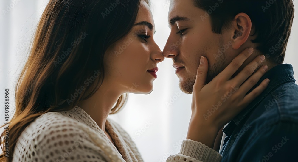 Naklejka premium Romantic Couple About to Kiss Isolated on White Background 