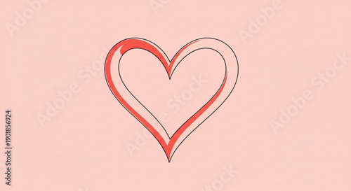 Double heart outline symbol with red gradient on soft pink background love and care icon