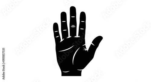 A black silhouette of an open human hand with fingers spread wide against a white background.